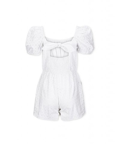 Women's Organic Cotton Puff Sleeve Eyelet Romper Womens White circle grid eyelet $32.73 Shorts