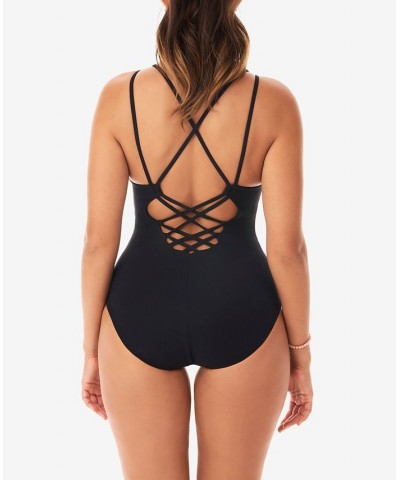 Jelly Beans Suga Babe Lace Up Front Tummy Control One-Piece Swimsuit Black $58.96 Swimsuits