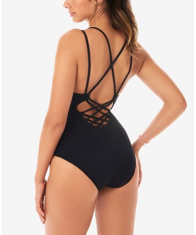 Jelly Beans Suga Babe Lace Up Front Tummy Control One-Piece Swimsuit Black $58.96 Swimsuits