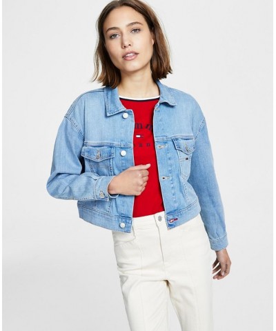 Women's Colorblocked Denim Trucker Jacket Denim $32.90 Jackets