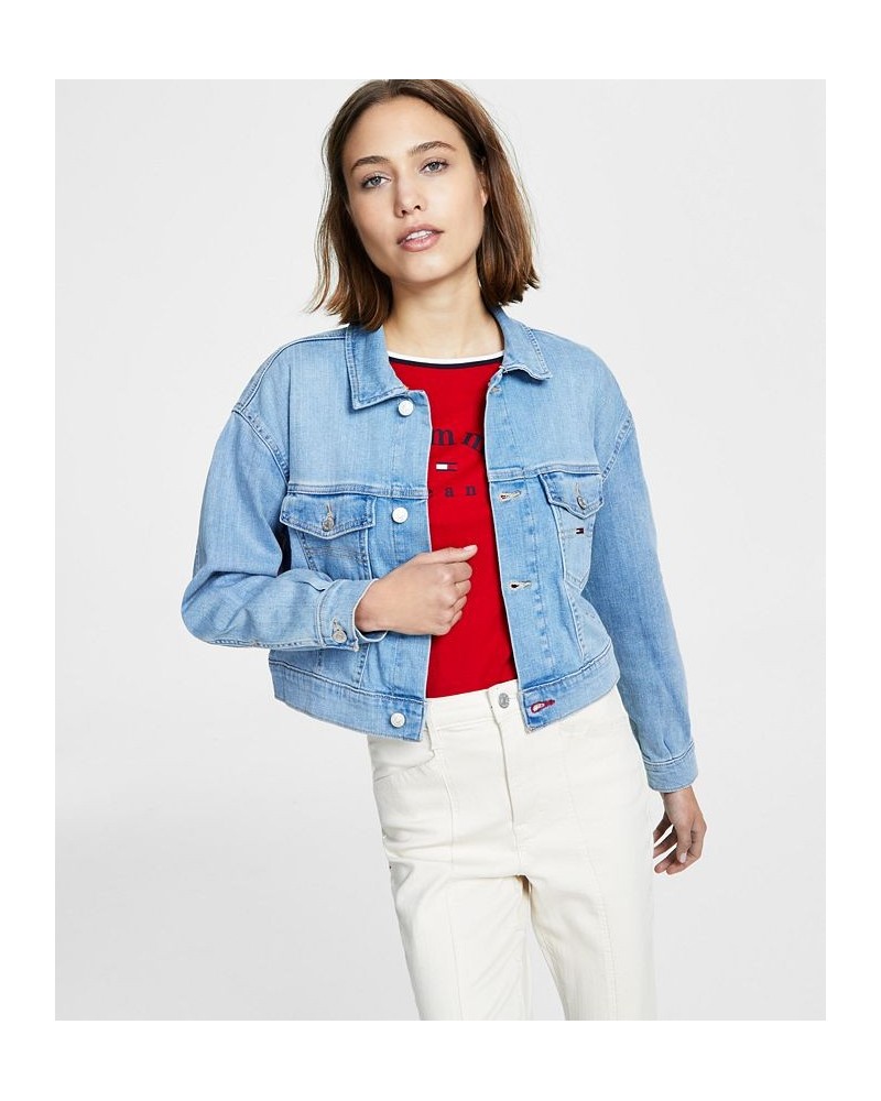 Women's Colorblocked Denim Trucker Jacket Denim $32.90 Jackets