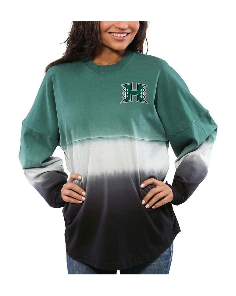 Women's Green Hawaii Warriors Ombre Long Sleeve Dip-Dyed Green $42.75 Tops