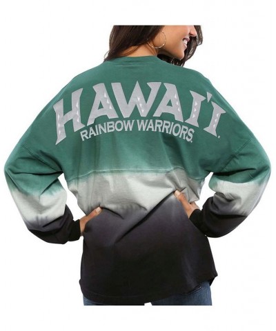 Women's Green Hawaii Warriors Ombre Long Sleeve Dip-Dyed Green $42.75 Tops