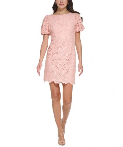 Petite Lace Puff-Sleeve Scalloped-Hem Dress Blush $28.80 Dresses