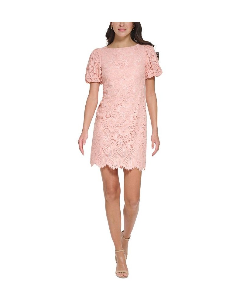 Petite Lace Puff-Sleeve Scalloped-Hem Dress Blush $28.80 Dresses