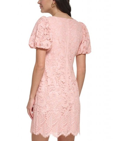 Petite Lace Puff-Sleeve Scalloped-Hem Dress Blush $28.80 Dresses