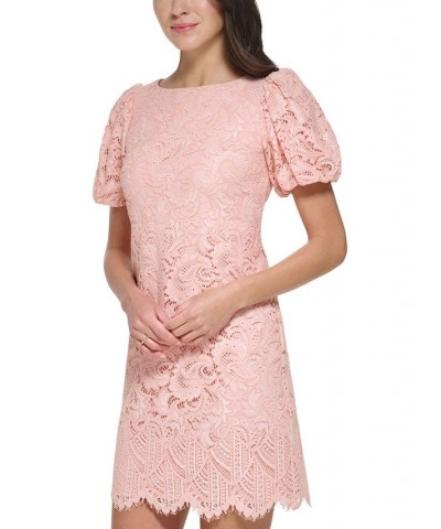 Petite Lace Puff-Sleeve Scalloped-Hem Dress Blush $28.80 Dresses