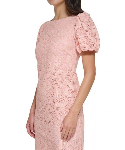 Petite Lace Puff-Sleeve Scalloped-Hem Dress Blush $28.80 Dresses