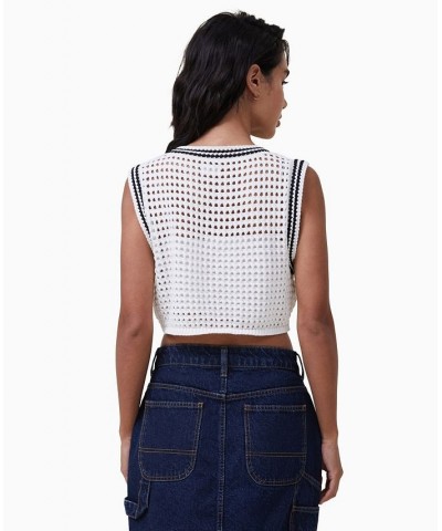 Women's Open Weave Knit Vest White $26.99 Sweaters