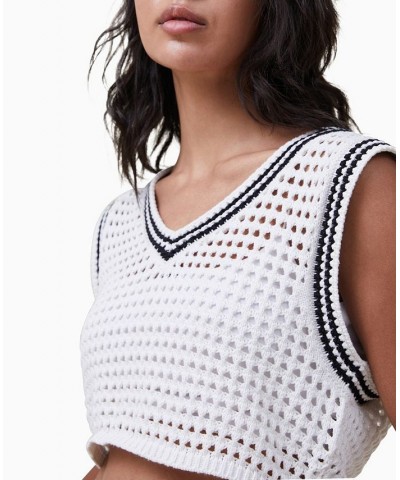 Women's Open Weave Knit Vest White $26.99 Sweaters