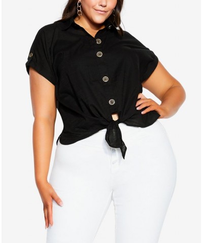 Plus Size Trendy Button Explore Shirt Black $45.90 Tops