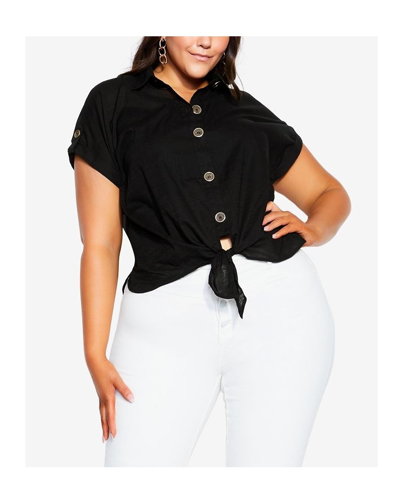 Plus Size Trendy Button Explore Shirt Black $45.90 Tops