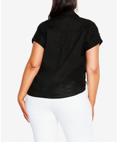 Plus Size Trendy Button Explore Shirt Black $45.90 Tops