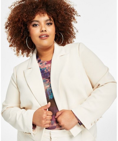 Trendy Plus Size Cropped Blazer Printed Mesh Top & Cargo Pants White $29.89 Pants