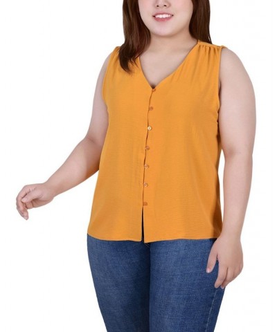 Plus Size Sleeveless Button-Front Blouse Gold $12.86 Tops