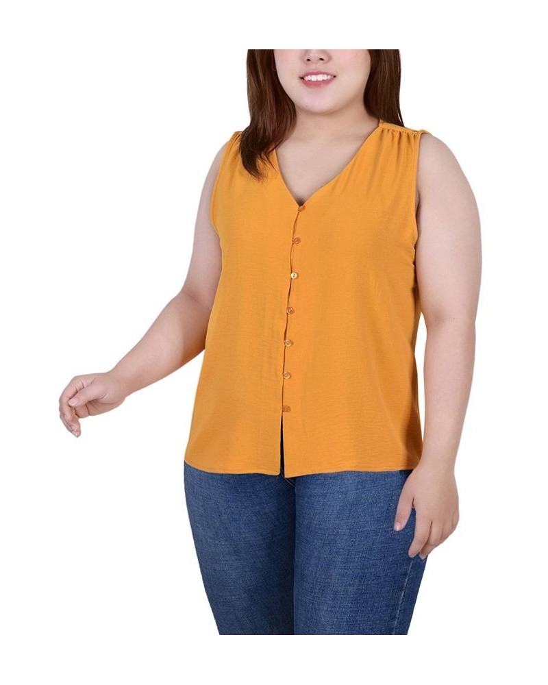 Plus Size Sleeveless Button-Front Blouse Gold $12.86 Tops