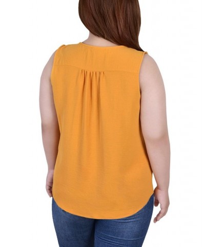 Plus Size Sleeveless Button-Front Blouse Gold $12.86 Tops