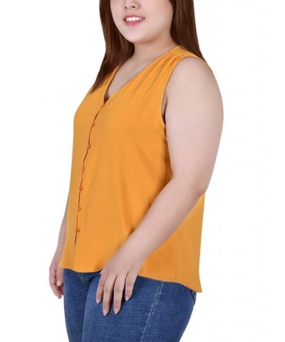 Plus Size Sleeveless Button-Front Blouse Gold $12.86 Tops