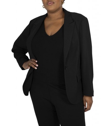 Plus Size Solid Core Blazer Jacket Black $43.09 Jackets