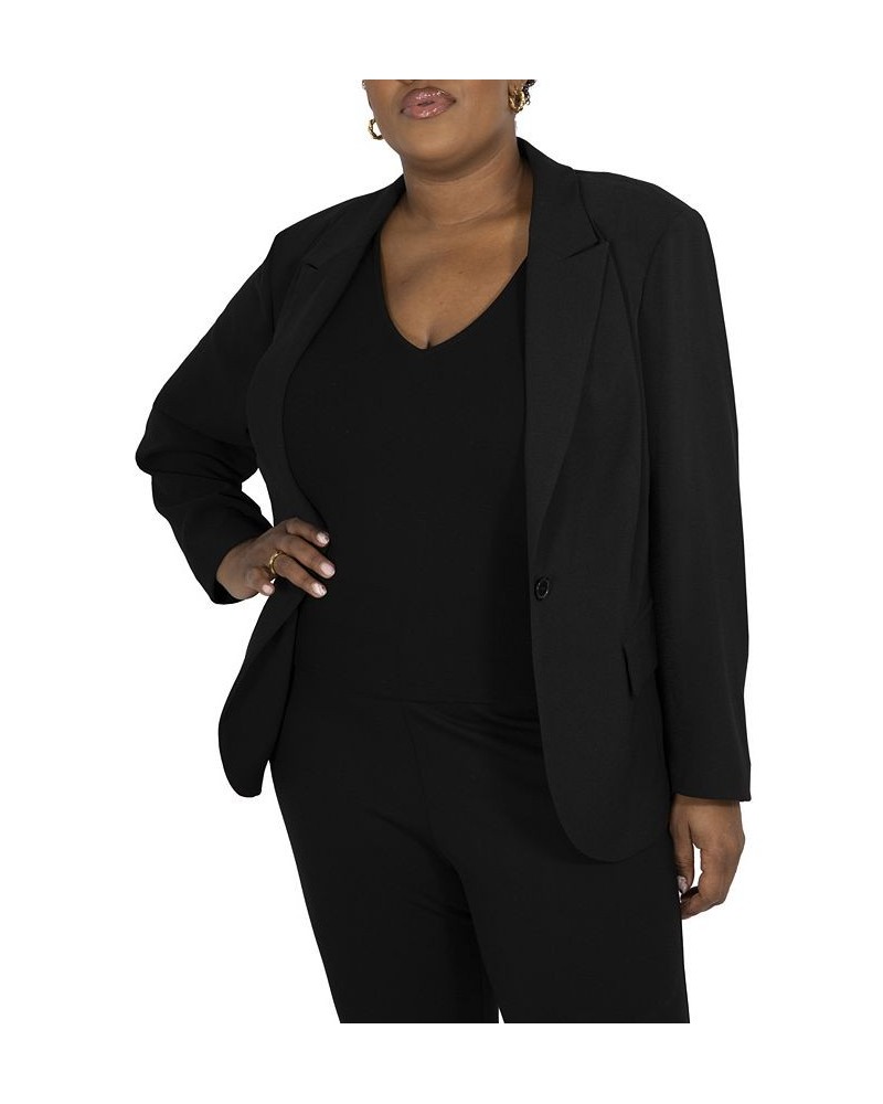 Plus Size Solid Core Blazer Jacket Black $43.09 Jackets