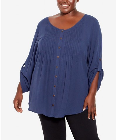 Plus Size Sandy Pintuck Plain Shirt Blue $21.20 Tops