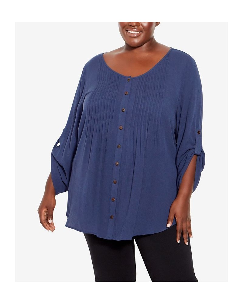 Plus Size Sandy Pintuck Plain Shirt Blue $21.20 Tops