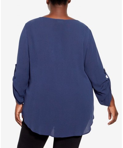 Plus Size Sandy Pintuck Plain Shirt Blue $21.20 Tops