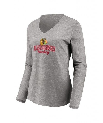 Women's Chicago Blackhawks Short Sleeve and Long Sleeve V-Neck T-shirt Combo Pack Red, Heathered Gray $31.79 Tops