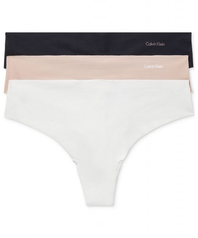 Women's Invisibles 3-Pack Thong Underwear QD3558 LIGHT CARAMEL/POWER PLUM/BLACK $20.70 Panty