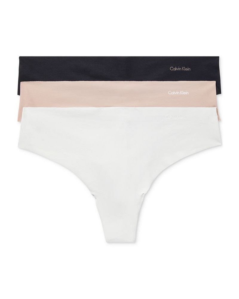 Women's Invisibles 3-Pack Thong Underwear QD3558 LIGHT CARAMEL/POWER PLUM/BLACK $20.70 Panty