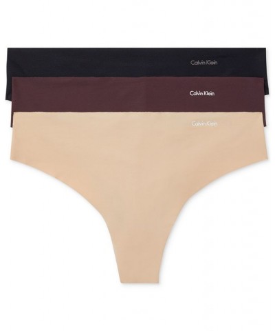 Women's Invisibles 3-Pack Thong Underwear QD3558 LIGHT CARAMEL/POWER PLUM/BLACK $20.70 Panty