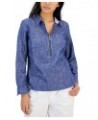 Women's Half-Zip Roll-Tab Shirt Chambray B $22.50 Tops