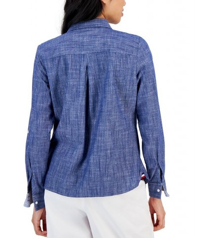 Women's Half-Zip Roll-Tab Shirt Chambray B $22.50 Tops