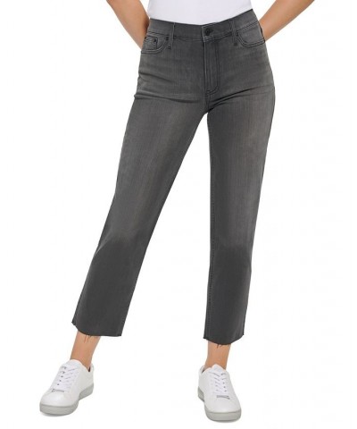 Women's High-Rise Straight-Leg Raw-Hem Jeans Black $28.36 Jeans