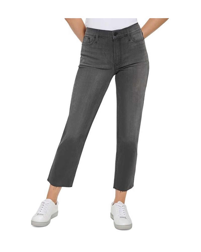 Women's High-Rise Straight-Leg Raw-Hem Jeans Black $28.36 Jeans