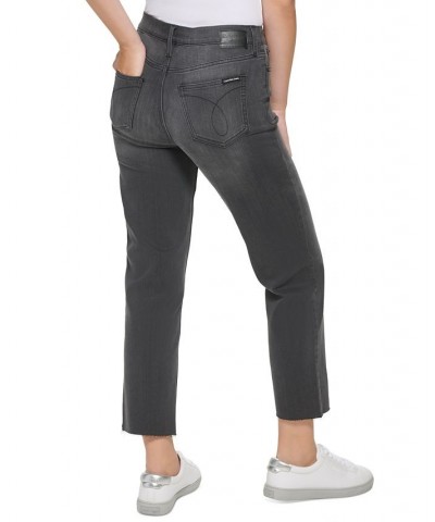 Women's High-Rise Straight-Leg Raw-Hem Jeans Black $28.36 Jeans