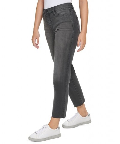 Women's High-Rise Straight-Leg Raw-Hem Jeans Black $28.36 Jeans