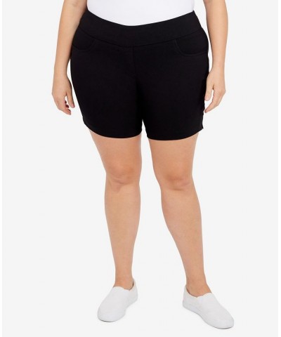 Plus Size Essentials Solid Color Tech Stretch Shorts with Elastic Waistband Black $16.73 Shorts