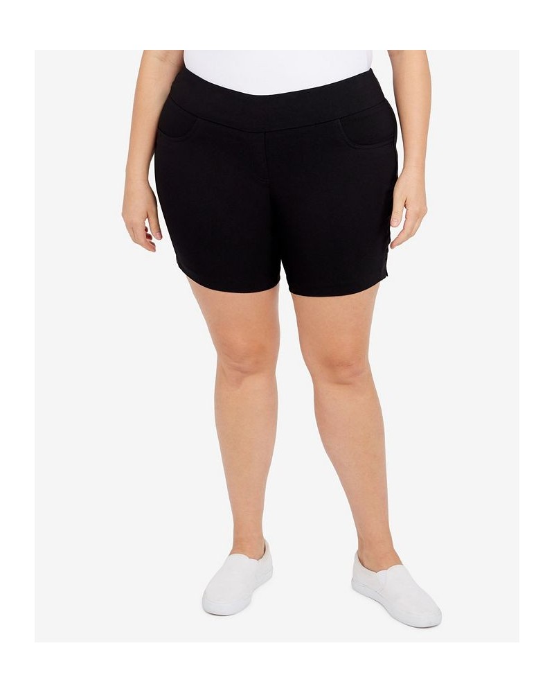 Plus Size Essentials Solid Color Tech Stretch Shorts with Elastic Waistband Black $16.73 Shorts