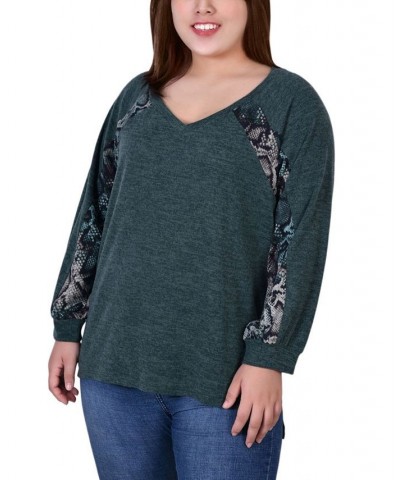 Plus Size Long Sleeve Combo Top Hunter, Snake Skin $12.56 Tops