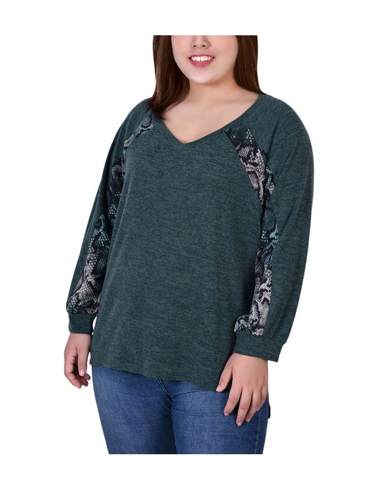 Plus Size Long Sleeve Combo Top Hunter, Snake Skin $12.56 Tops