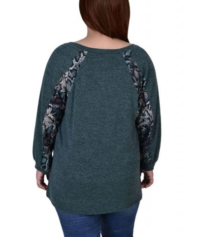 Plus Size Long Sleeve Combo Top Hunter, Snake Skin $12.56 Tops