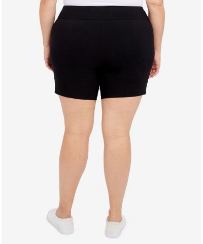 Plus Size Essentials Solid Color Tech Stretch Shorts with Elastic Waistband Black $16.73 Shorts