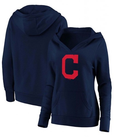 Plus Size Navy Cleveland Indians Official Logo Crossover V-Neck Pullover Hoodie Navy $40.49 Sweatshirts