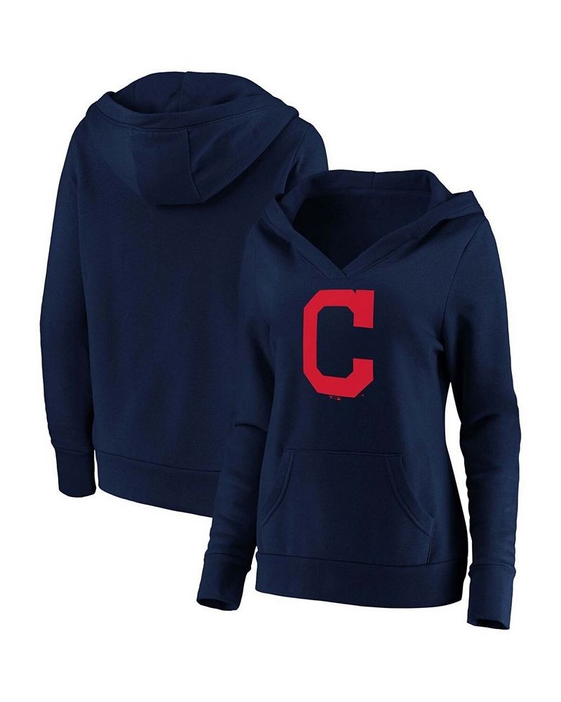 Plus Size Navy Cleveland Indians Official Logo Crossover V-Neck Pullover Hoodie Navy $40.49 Sweatshirts