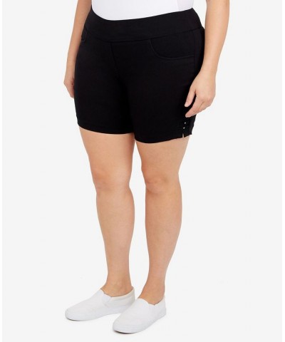 Plus Size Essentials Solid Color Tech Stretch Shorts with Elastic Waistband Black $16.73 Shorts