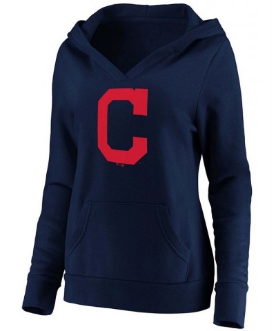 Plus Size Navy Cleveland Indians Official Logo Crossover V-Neck Pullover Hoodie Navy $40.49 Sweatshirts