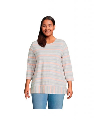 Women's Plus Size 3/4 Sleeve Slub Jersey Swing Tunic Lavender cloud stripe $26.48 Tops