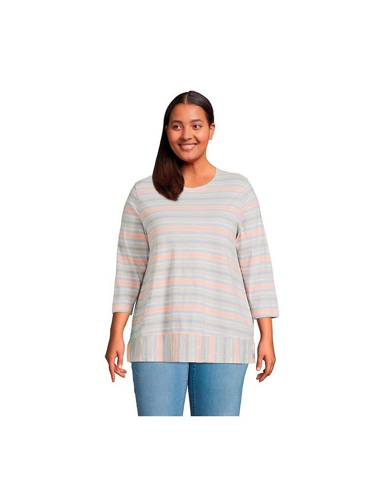 Women's Plus Size 3/4 Sleeve Slub Jersey Swing Tunic Lavender cloud stripe $26.48 Tops