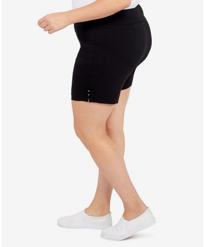 Plus Size Essentials Solid Color Tech Stretch Shorts with Elastic Waistband Black $16.73 Shorts